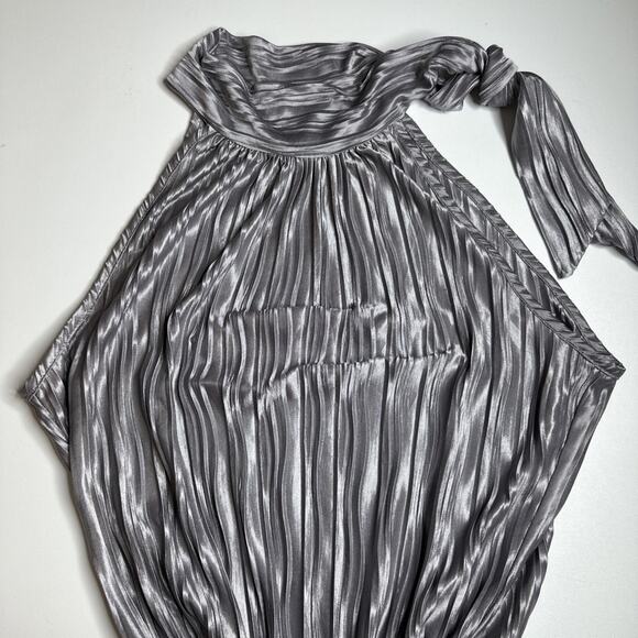 Y2K Heart And Soul Silver Metallic Pleated Halter Top Clubwear Party Glam L USA - Picture 7 of 12